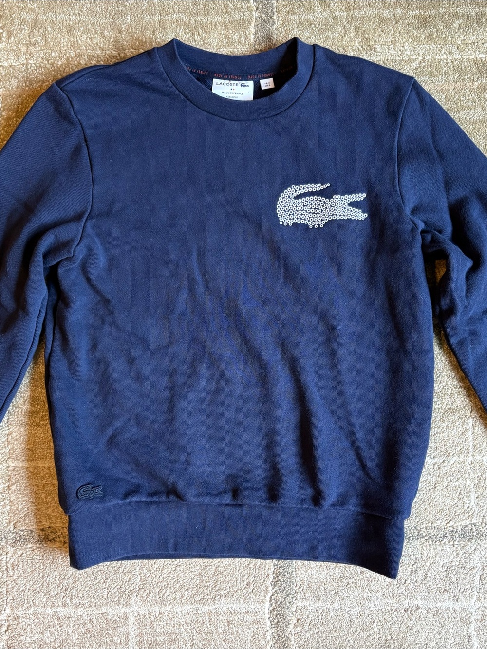 Lacoste "Made in France" Organic Cotton Fleece Sweatshirt Embroidered Croc Blue